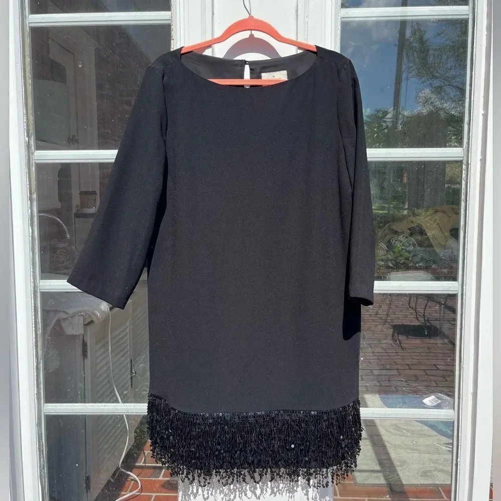 Kate Spade Sequin Beaded Fringe Hem Shift Dress